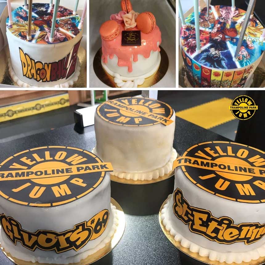Des exemples de gâteaux d'anniversaire aux trampolines park de Yellow Jump